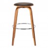 Armen Living Harbor 26" Counter Height Backless Swivel Brown Faux Leather and Walnut Wood Mid-Century Modern Bar Stool Side