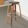 Armen Living Harbor 26" Counter Height Backless Swivel Brown Faux Leather and Walnut Wood Mid-Century Modern Bar Stool