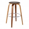 Armen Living Harbor 26" Counter Height Backless Swivel Brown Faux Leather and Walnut Wood Mid-Century Modern Bar Stool Front