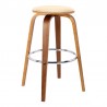 Armen Living Harbor 26" Counter Height Backless Swivel Cream Faux Leather and Walnut Wood Mid-Century Modern Bar Stool Side