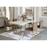 Armen Living Harmony Contemporary Dining Table in Brushed Gold Finish and Ash Veneer Top - Lifestyle 2