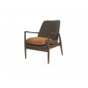 Reynolds Lounge Chair Ash Grey Fabric and Vintage Distressed Leather Seat - Angled