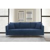 Armen Living Heritage Blue Fabric Upholstered Sofa with Brushed Stainless Steel Legs