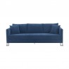 Armen Living Heritage Blue Fabric Upholstered Sofa with Brushed Stainless Steel Legs Front