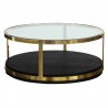 Armen Living Hattie Contemporary Coffee Table in Brushed Gold Finish and Black Wood Front