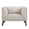 Armen Living Hudson Mid-Century Button-Tufted Chair in Beige Linen and Walnut Legs - Front