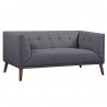Armen Living Hudson Mid-Century Button-Tufted Loveseat in Dark Gray Linen and Walnut Legs - Angled