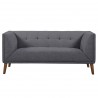 Armen Living Hudson Mid-Century Button-Tufted Loveseat in Dark Gray Linen and Walnut Legs - Front