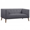 Hudson Mid-Century Button-Tufted Loveseat in Dark Gray Linen and Walnut Legs 01