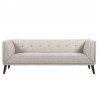 Armen Living Hudson Mid-Century Button-Tufted Sofa in Beige Linen and Walnut Legs Front