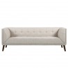 Armen Living Hudson Mid-Century Button-Tufted Sofa in Beige Linen and Walnut Legs - Front