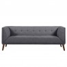 Armen Living Hudson Mid-Century Button-Tufted Sofa in Dark Gray Linen and Walnut Legs Front