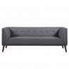 Armen Living Hudson Mid-Century Button-Tufted Sofa in Dark Gray Linen and Walnut Legs - Front