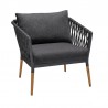Armen Living Ipanema Outdoor Teak Wood and Rope Lounge Chair with Dark Grey Olefin Front Angle