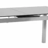 Armen Living Ivan Extension Dining Table in Brushed Stainless Steel and Gray Tempered Glass Top - Close-Up - Armen Living Ivan Extension Dining Table in Brushed Stainless Steel and Gray Tempered Glass Top - Close-Up