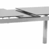 Armen Living Ivan Extension Dining Table in Brushed Stainless Steel and Gray Tempered Glass Top - Extended Close-Up - Armen Living Ivan Extension Dining Table in Brushed Stainless Steel and Gray Tempered Glass Top - Extended Close-Up