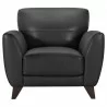 Jedd Contemporary Chair in Genuine Black Leather with Brown Wood Legs - Front - Jedd Contemporary Chair in Genuine Black Leather with Brown Wood Legs - Front