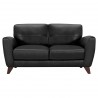 Armen Living Jedd Contemporary Loveseat in Genuine Black Leather with Brown Wood Legs - Front
