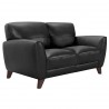Armen Living Jedd Contemporary Loveseat in Genuine Black Leather with Brown Wood Legs