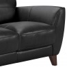 Armen Living Jedd Contemporary Loveseat in Genuine Black Leather with Brown Wood Legs - Leg Close-Up