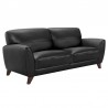 Armen Living Jedd Contemporary Sofa in Genuine Black Leather with Brown Wood Legs Side