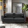 Armen Living Jedd Contemporary Sofa in Genuine Black Leather with Brown Wood Legs