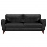 Jedd Contemporary Sofa in Genuine Black Leather with Brown Wood Legs - Front