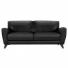 Jedd Contemporary Sofa in Genuine Black Leather with Brown Wood Legs - Front - Jedd Contemporary Sofa in Genuine Black Leather with Brown Wood Legs - Front