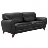 Jedd Contemporary Sofa in Genuine Black Leather with Brown Wood Legs - Angled