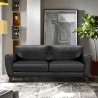 Jedd Contemporary Sofa in Genuine Black Leather with Brown Wood Legs - Lifestyle