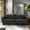 Jedd Contemporary Sofa in Genuine Black Leather with Brown Wood Legs - Lifestyle - Jedd Contemporary Sofa in Genuine Black Leather with Brown Wood Legs - Lifestyle