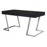 Armen Living Juniper Contemporary Desk with Polished Stainless Steel Finish and Black Top - Angled