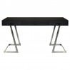 Armen Living Juniper Contemporary Desk with Polished Stainless Steel Finish and Black Top Front