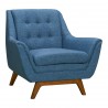 Janson Mid-Century Sofa Chair in Champagne Wood Finish and Blue Fabric - Angled
