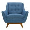 Janson Mid-Century Sofa Chair in Champagne Wood Finish and Blue Fabric - Front
