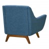 Janson Mid-Century Sofa Chair in Champagne Wood Finish and Blue Fabric - Back Angle