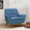 Janson Mid-Century Sofa Chair in Champagne Wood Finish and Blue Fabric - Lifestyle