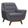 Janson Mid-Century Sofa Chair in Champagne Wood Finish and Dark Grey Fabric - Angled