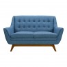 Janson Mid-Century Loveseat in Champagne Wood Finish and Blue Fabric - Front