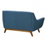 Janson Mid-Century Loveseat in Champagne Wood Finish and Blue Fabric - Back Angle