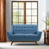 Janson Mid-Century Loveseat in Champagne Wood Finish and Blue Fabric - Lifestyle