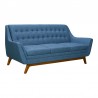 Armen Living Janson Mid-Century Sofa in Champagne Wood Finish and Blue Fabric Side