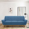 Armen Living Janson Mid-Century Sofa in Champagne Wood Finish and Blue Fabric
