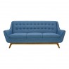 Janson Mid-Century Sofa in Champagne Wood Finish and Blue Fabric - Front