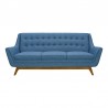 Armen Living Janson Mid-Century Sofa in Champagne Wood Finish and Blue Fabric Front