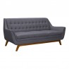 Armen Living Janson Mid-Century Sofa in Champagne Wood Finish and Dark Gray Fabric Side