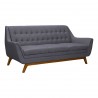 Janson Mid-Century Sofa in Champagne Wood Finish and Dark Grey Fabric - Angled