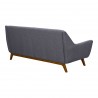 Janson Mid-Century Sofa in Champagne Wood Finish and Dark Grey Fabric - Back Angled