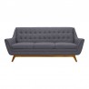 Armen Living Janson Mid-Century Sofa in Champagne Wood Finish and Dark Gray Fabric Front