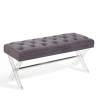 Joanna Ottoman Bench in Gray Tufted Velvet with Crystal Buttons and Acrylic Legs - White BG